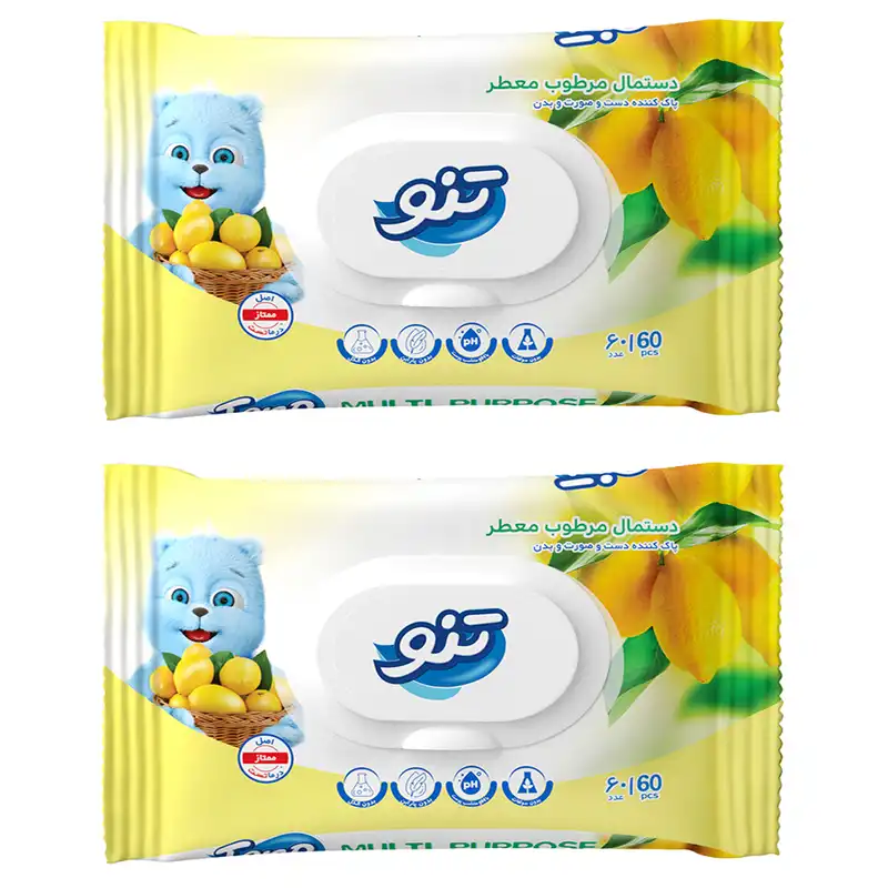 دستمال مرطوب تنو مدل Lemon بسته 2 عددی