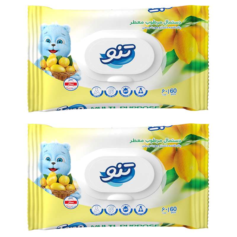 دستمال مرطوب تنو مدل Lemon بسته 2 عددی