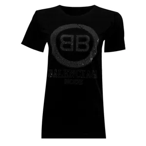 تی شرت آستین کوتاه زنانه مدل نخی ویسکوز نگینی کد tm-1972 رنگ مشکی