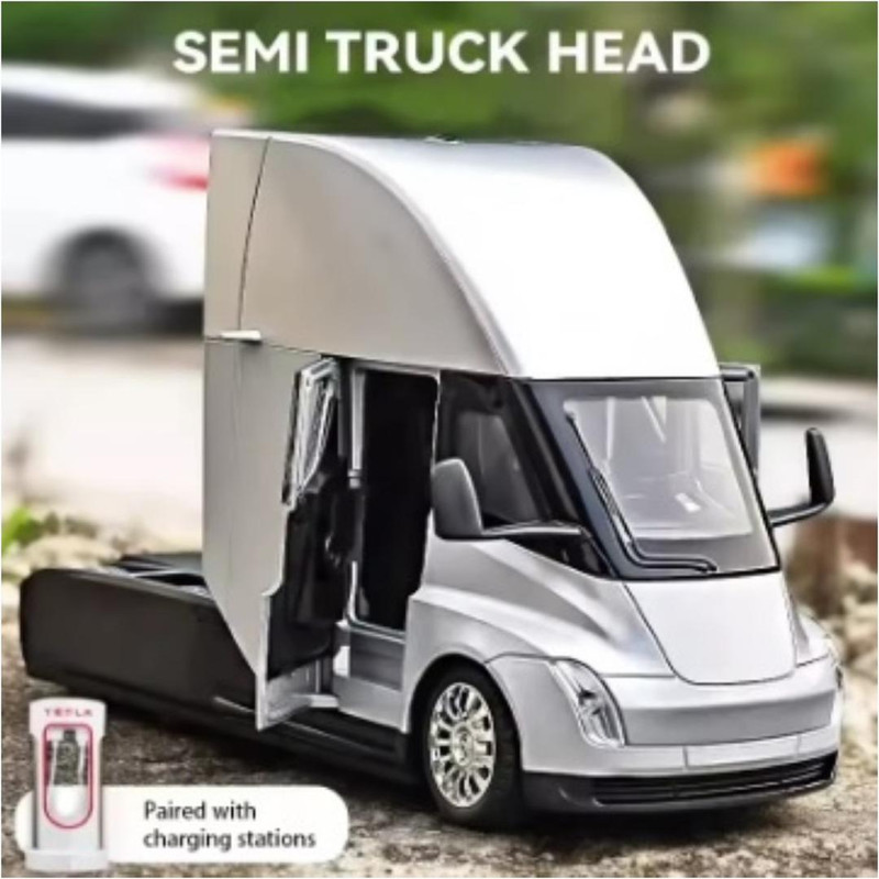 ماکت ماشین ناب سل مدل تریلی فلزی کشنده تسلا سمی موزیکال چراغدار همراه با ایستگاه شارژ TESLA Semi Truck Model Trailer NAAB001
