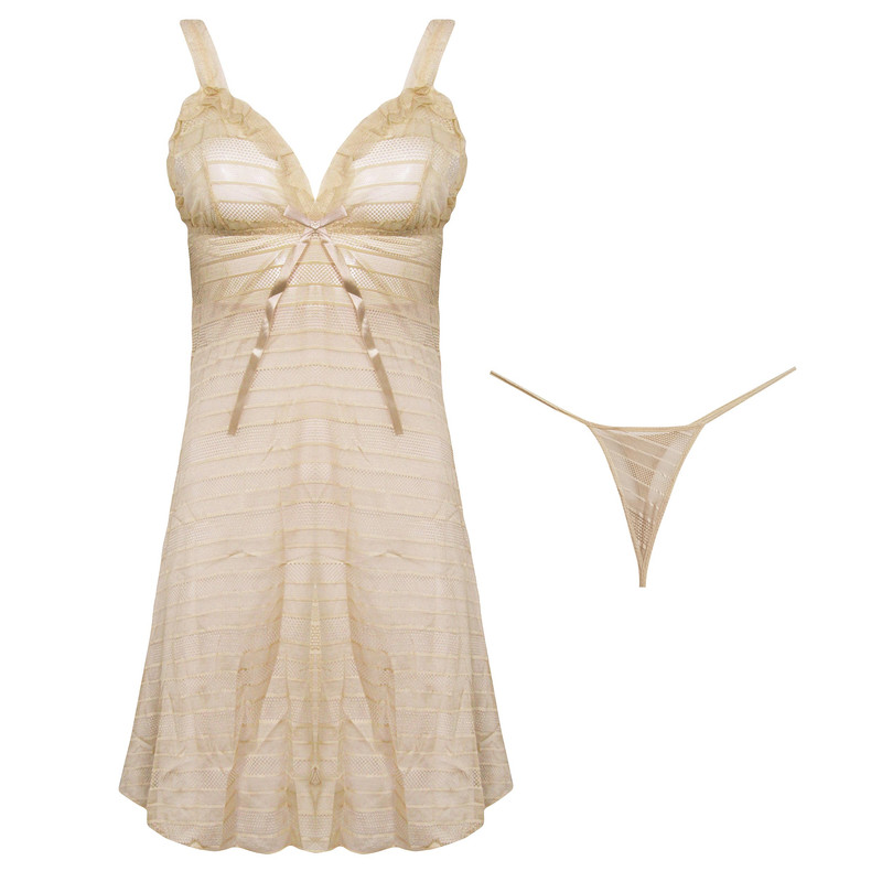 لباس خواب زنانه مدل گیپوری کد 4303-532 رنگ کرم