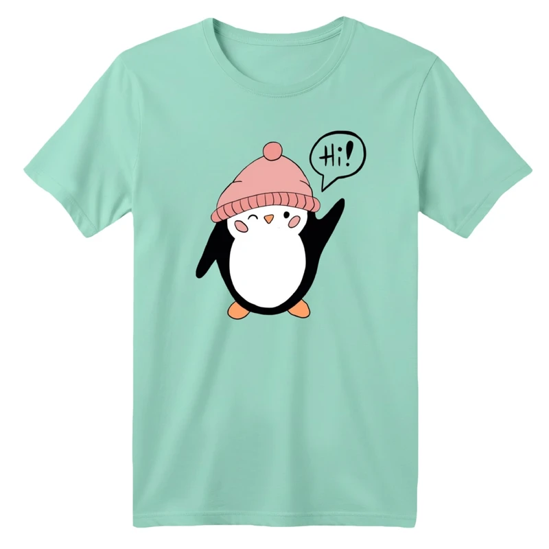 تی شرت آستین کوتاه بچگانه مدل پنگوئن زمستونی