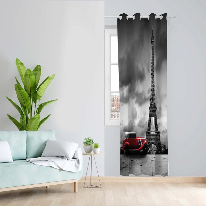 پرده طرح برج ایفل مدل مخمل پانچی کد 1544 z سایز 140x200 سانتی متر