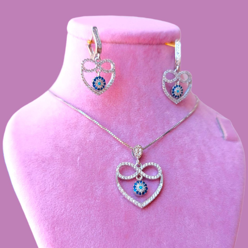 نیم ست نقره زنانه مدل چشم نظر قلب دار