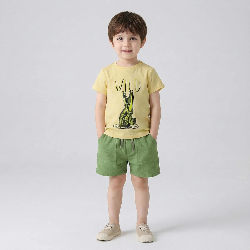 ست تی‌شرت آستین کوتاه و شلوارک راحتی پسرانه وان بای وان مدل ماهور