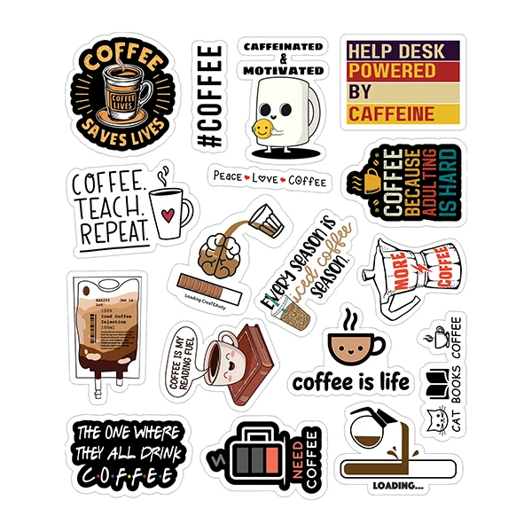 استیکر لپ تاپ توییجین و موییجین طرح قهوه کد 07 مجموعه 17 عددی