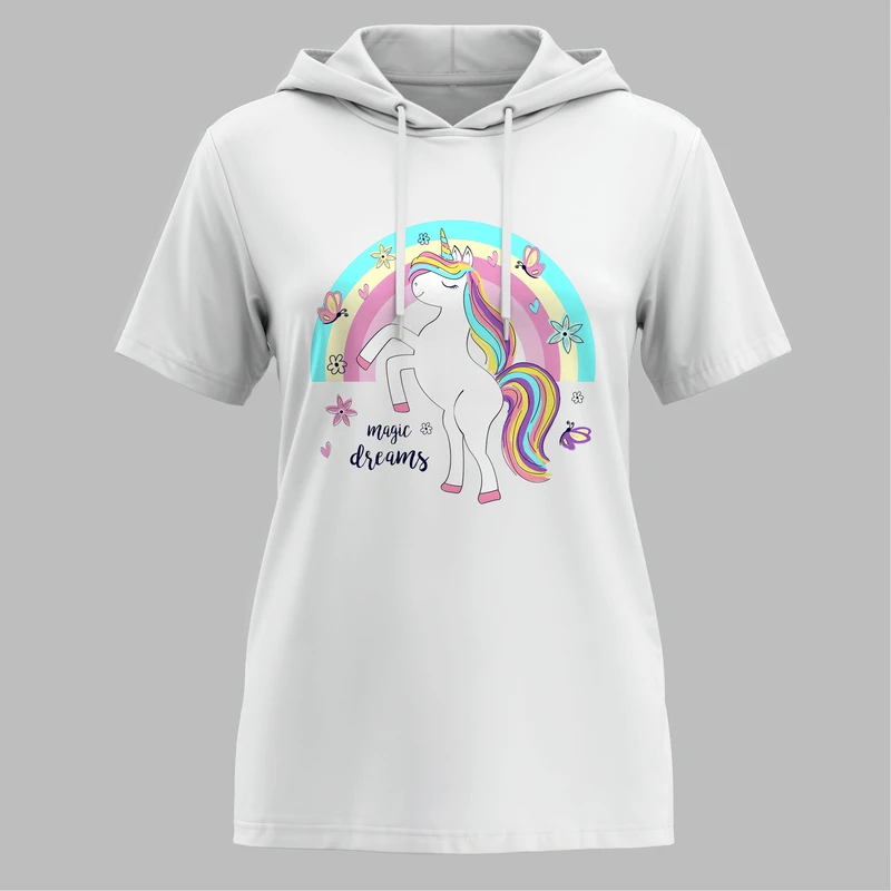 تی شرت کلاه دار آستین کوتاه زنانه مدل 14040225b