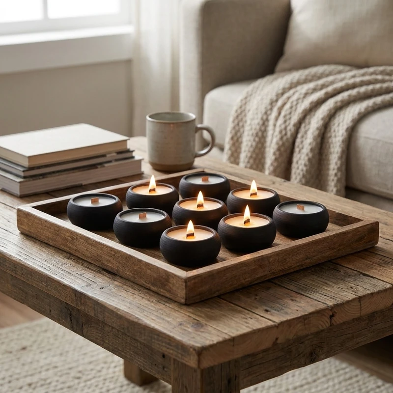 عکس شماره 2 : شمع وارمر مدل ژورنالی کد wooden wick بسته 9 عددی