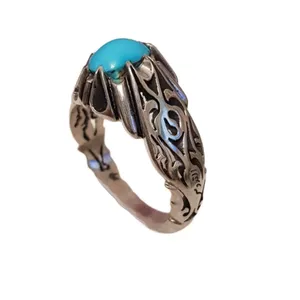 انگشتر نقره مردانه مدل دستساز فیروزه نیشابور شاه عباسی