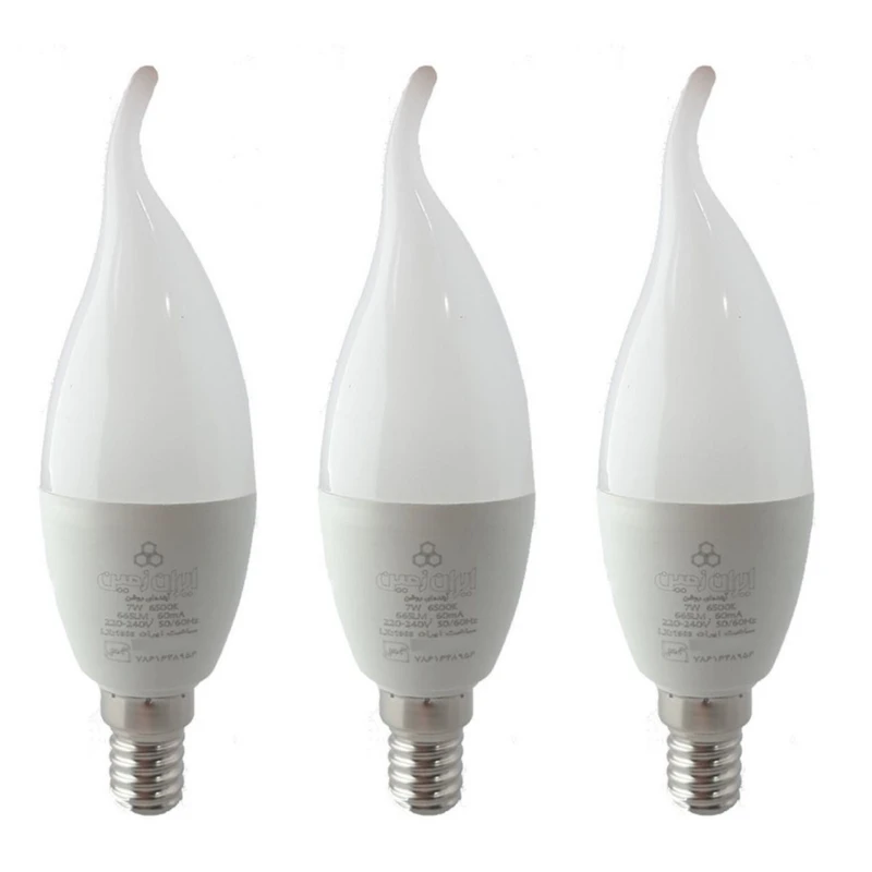 لامپ ال ای دی 7 وات ایران زمین مدل اشکی پایه E14 بسته 3 عددی