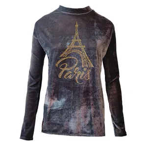 بلوز زنانه مدل مخمل نگین دار کد 478 رنگ دودی 