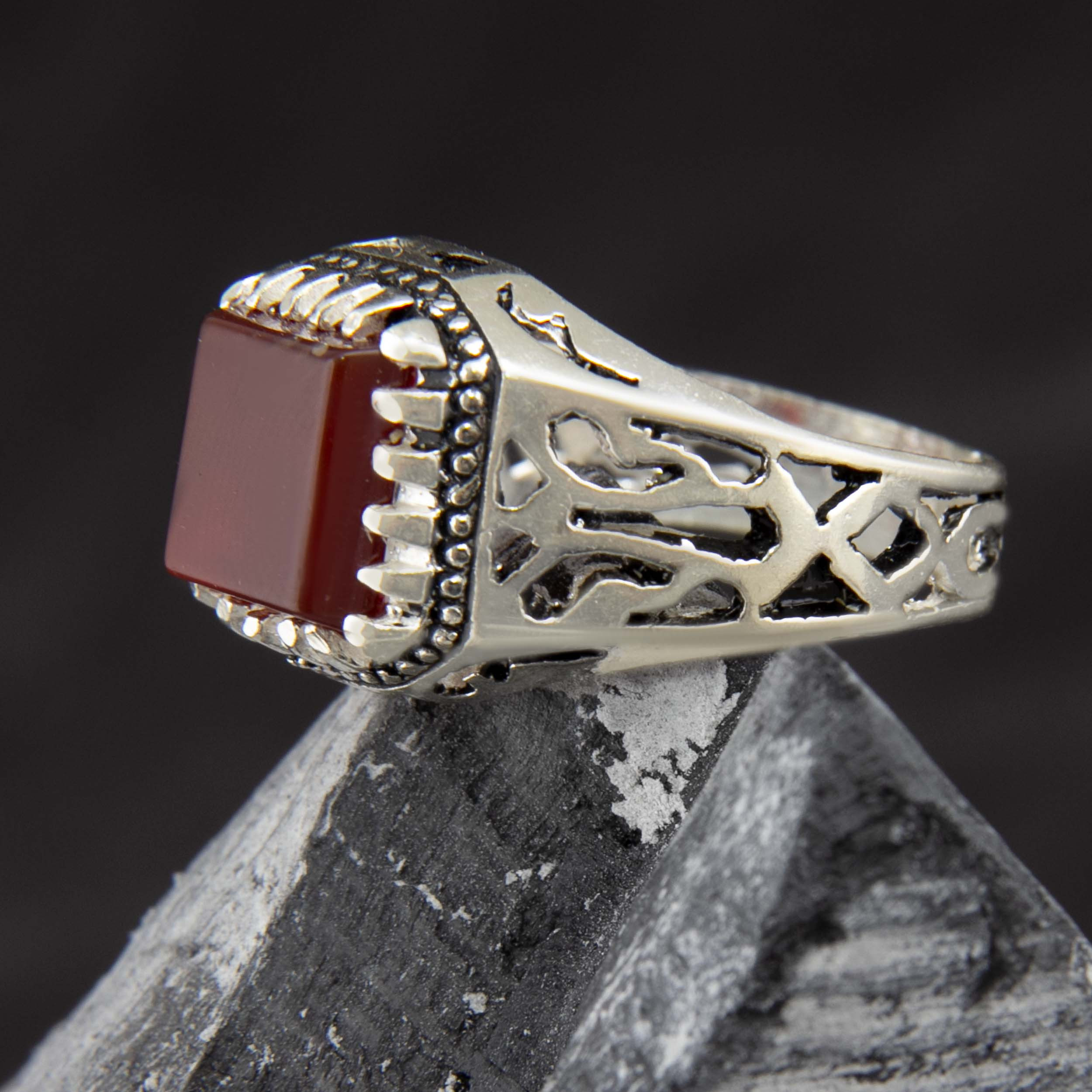 انگشتر نقره مردانه بازرگانی میلادی مدل سنگ عقیق یمنی رکاب سیلندری کد AM_2873