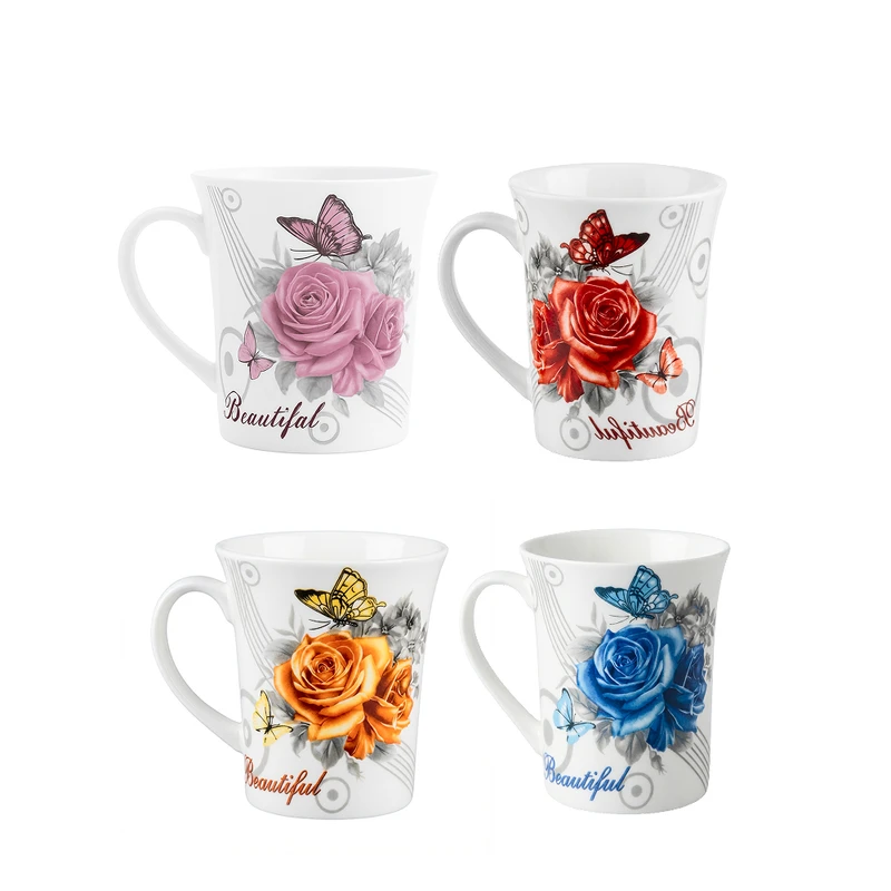 ماگ مدل گل و پروانه Beautiful کد B-124 بسته 4 عددی