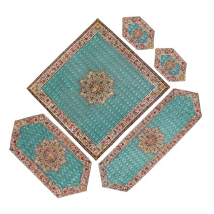 ست 5 تکه ابریشم ترمه عدل کشمیر طرح گل فرنگ g10