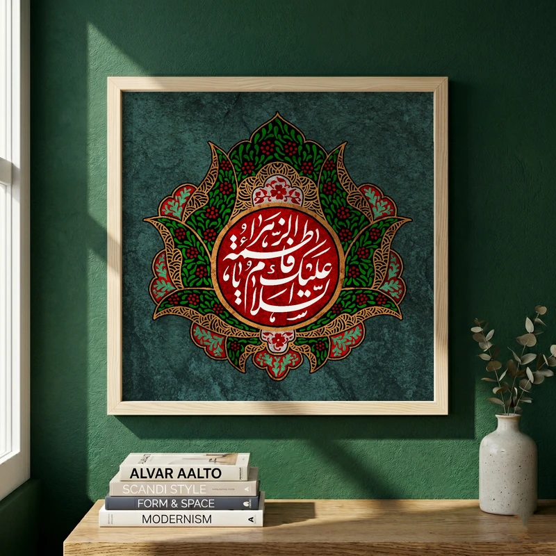 تابلو طرح یا حضرت فاطمه (س) مدل G15589 فریم کرم روشن
