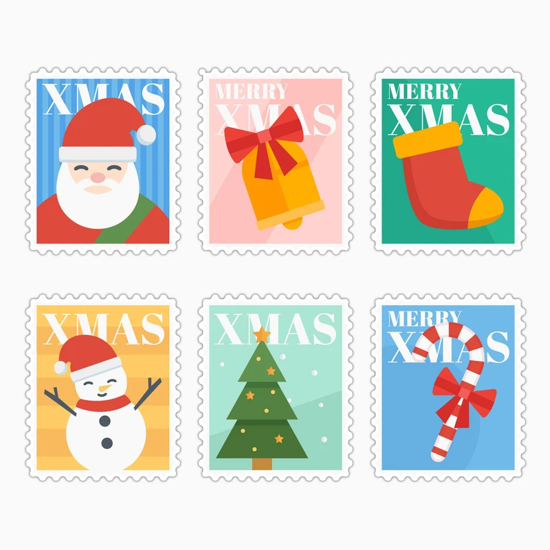 استیکر لپ تاپ و موبایل بووم طرح تمبر کریسمس کد MD50 مجموعه 6 عددی