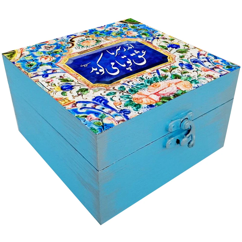 جعبه هدیه چوبی مدل هنری طرح کاشی کد SB42