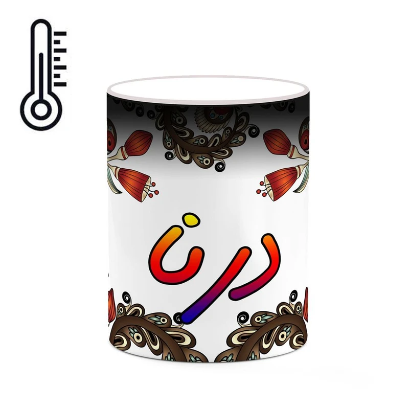 ماگ حرارتی کاکتی مدل اسم درنا طرح سنتی گل و بته کد mgh44974
