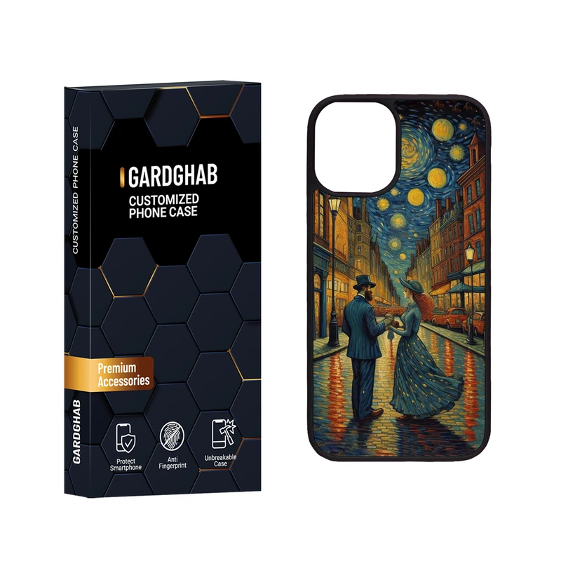 کاور گارد قاب مدل دور ژله ای پشت گلس هنری مناسب برای گوشی موبایل اپل iPhone 12 Mini