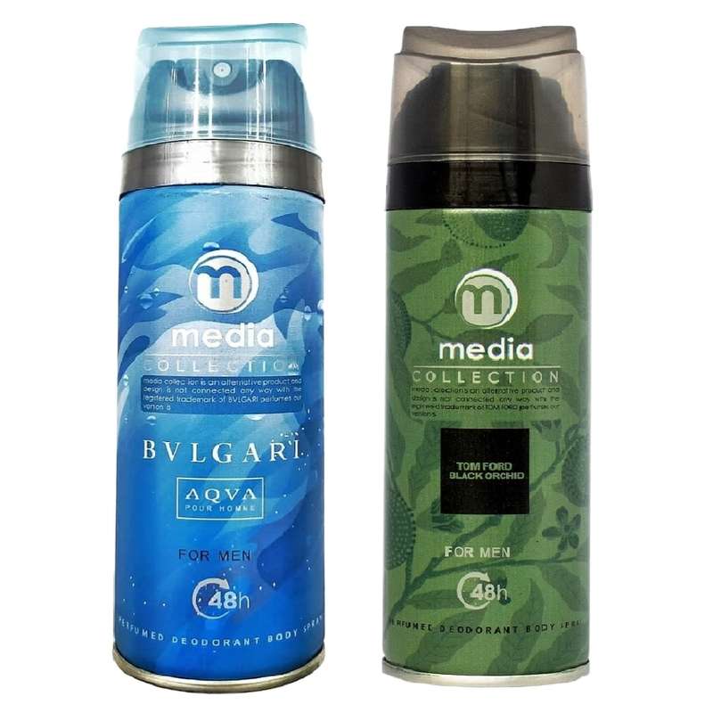اسپری خوشبو کننده بدن مردانه مدیا مدل Aqva Bvlgari حجم 200 میلی لیتر به همراه اسپری مردانه مدیا مدل Tomford Black Orchid حجم 200 میلی لیتر اسپری خوشبو کننده بدن مردانه مدیا مدل Aqva Bvlgari حجم 200 میلی لیتر به همراه اسپری مردانه مدیا مدل Tomford Black Orchid حجم 200 میلی لیتر