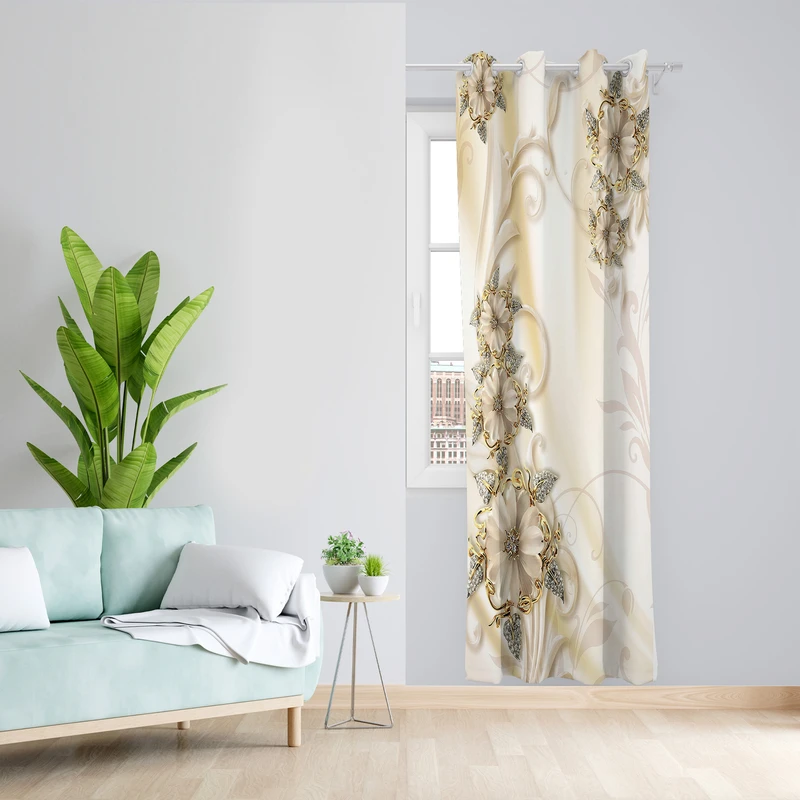 پرده طرح گل مدل مخمل پانچی کد L 1376L Z سایز 140x200 سانتی متر