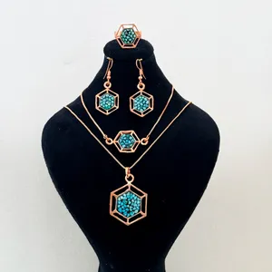ست زیورآلات دست ساز زنانه مدل مسی فیروزه کوبی مدل 11