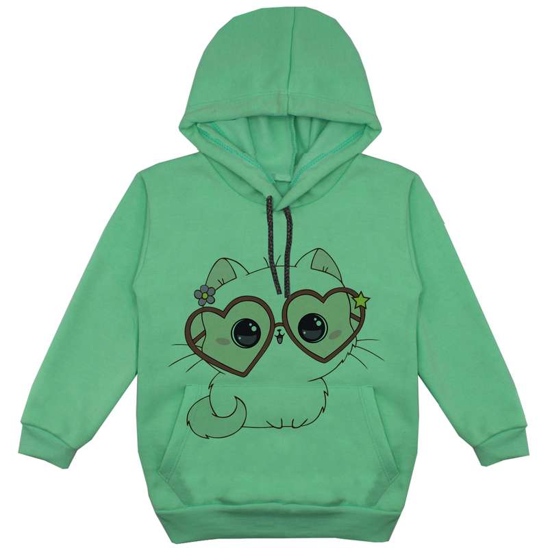 هودی دخترانه مدل گربه عینکی F141 رنگ سبز