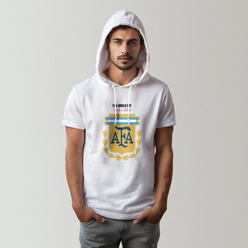 تی شرت کلاه دار مردانه مدل جام جهانی 2026 طرح تیم آرژانتین