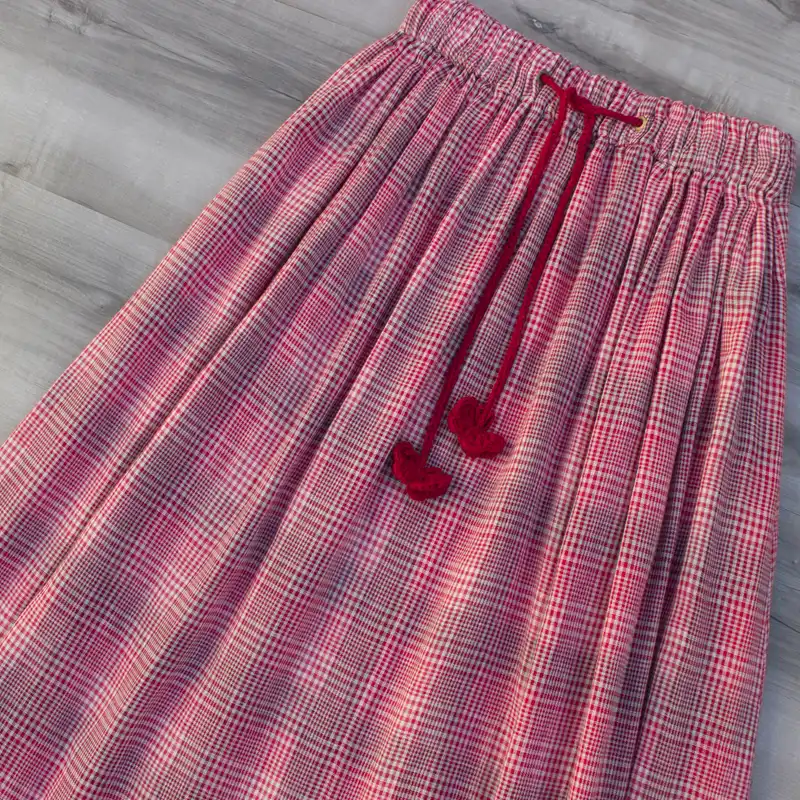 دامن زنانه مدل وال چهارخانه رنگ قرمز