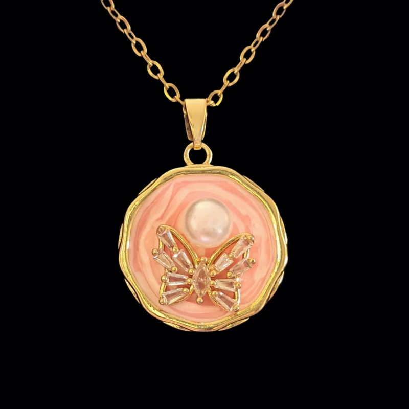 گردنبند زنانه مدل پروانه و مروارید ظریف جواهری کد 99