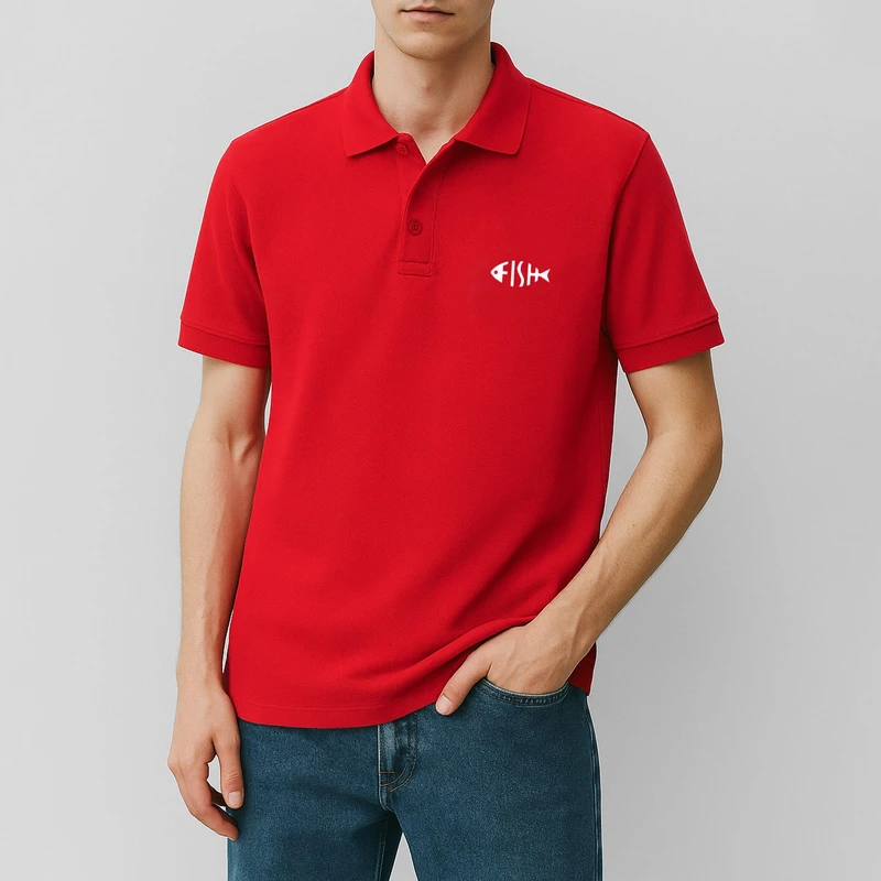 پولوشرت آستین کوتاه مردانه مدل ماهی X59 رنگ قرمز