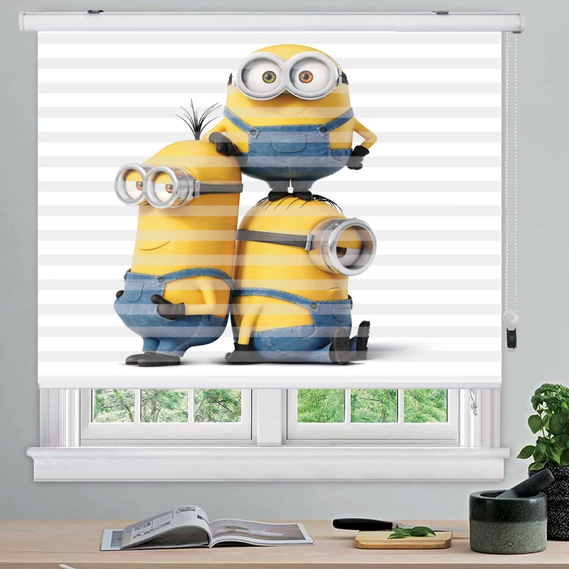 پرده زبرا زیو مدل مینیون ها k31112 سایز 150x150 سانتی متر