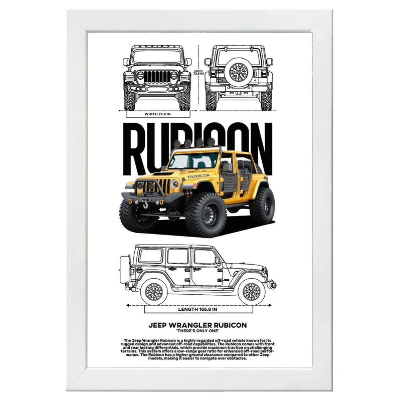 تابلو بکلیت طرح ماشین و خودرو جیپ JEEP WRANGLER RUBICON مدل W-po1558 فریم سفید