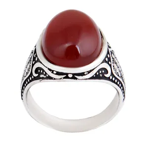 انگشتر نقره مردانه بازرگانی میلادی مدل عقیق سرخ طبیعی رکاب سیلندری کد AM_2655