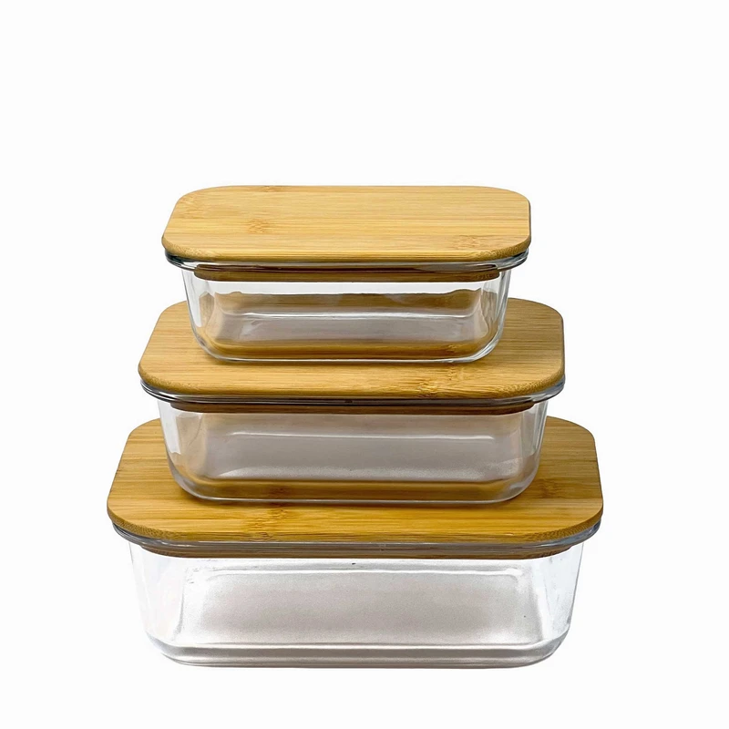 ظرف نگهدارنده با بدنه شیشه ای مدل مستطیل مناسب برای قرار دادن در یخچال مجموعه 3 عددی