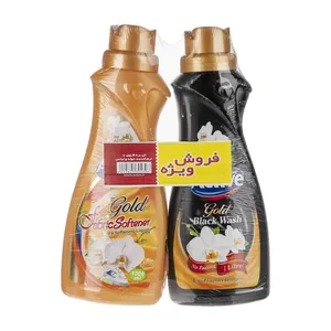 نرم کننده حوله و لباس و مایع لباسشویی مخصوص لباس‌های تیره اکتیو مدل Black And Gold حجم 1000 میلی لیتر بسته دو عددی