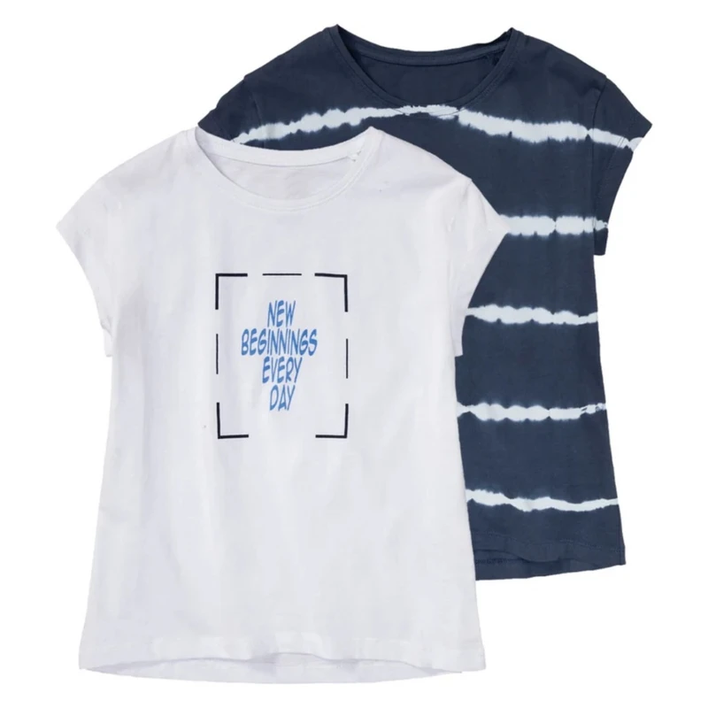 تی‌شرت آستین کوتاه دخترانه پیپرتس مدل آبرنگ 2025 مجموعه دو عددی