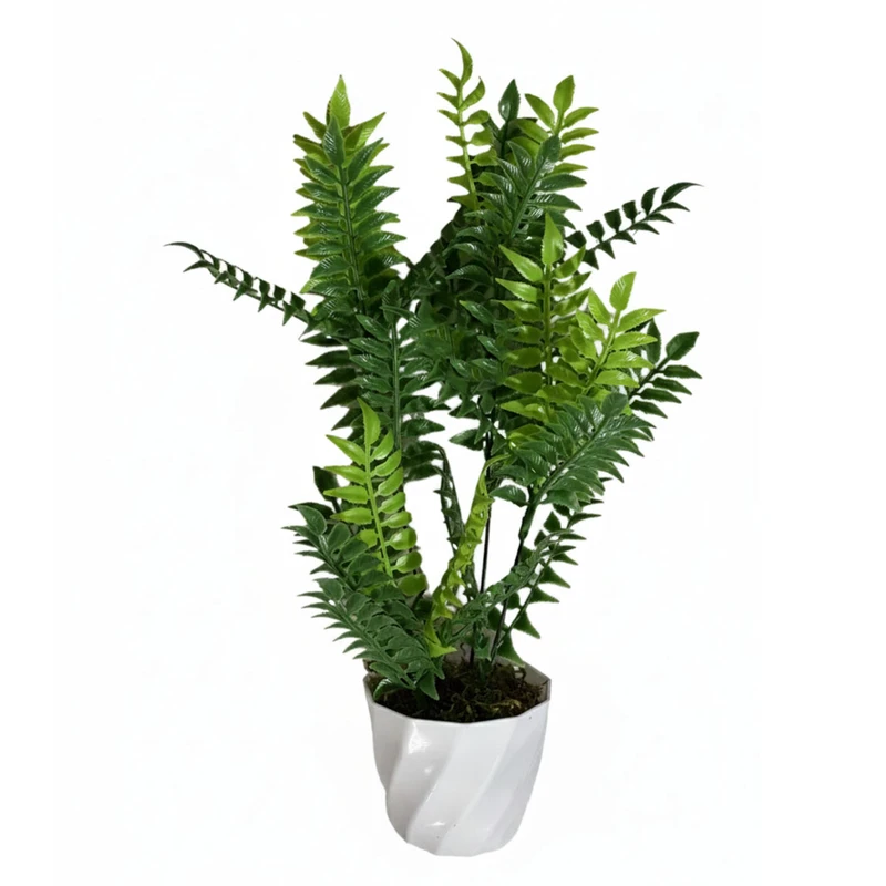 گلدان به همراه گل مصنوعی مدل سرخس 5 شاخه کد 88