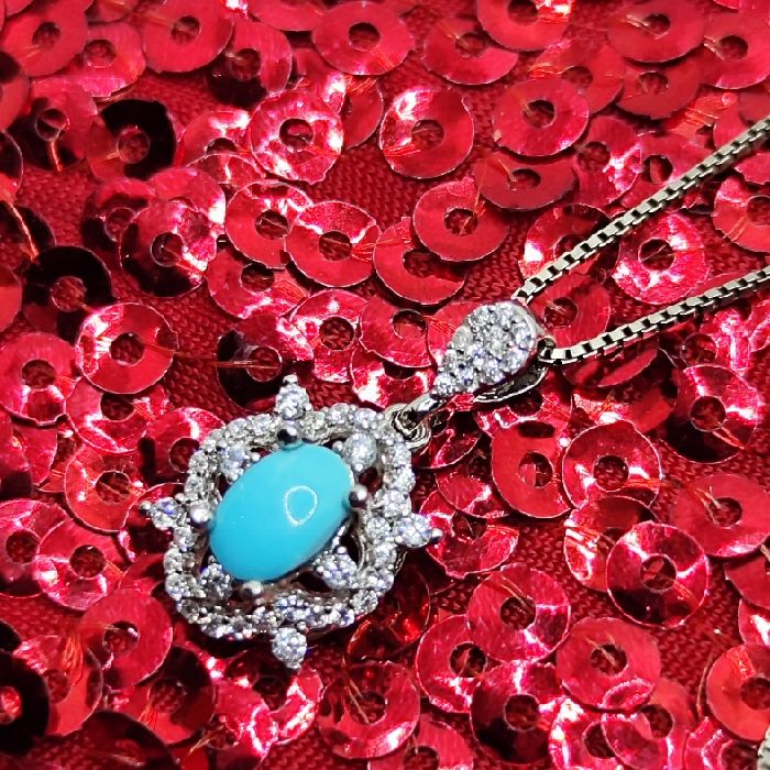 گردنبند نقره زنانه مدل فیروزه نیشابور آبکاری رادیوم کد 355 -  - 4