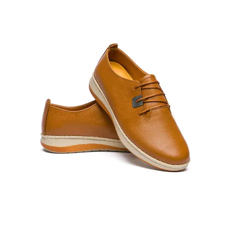 کفش طبی زنانه مدل آنیس بندی تمام چرم رنگ عسلی