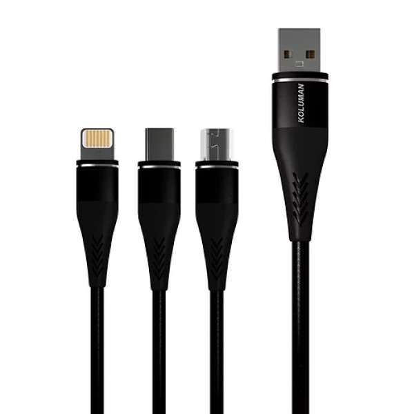 کابل تبدیل USB به MicroUSB/USB-C/لایتنینگ کلومن مدل KD-24 طول 1.2 متر