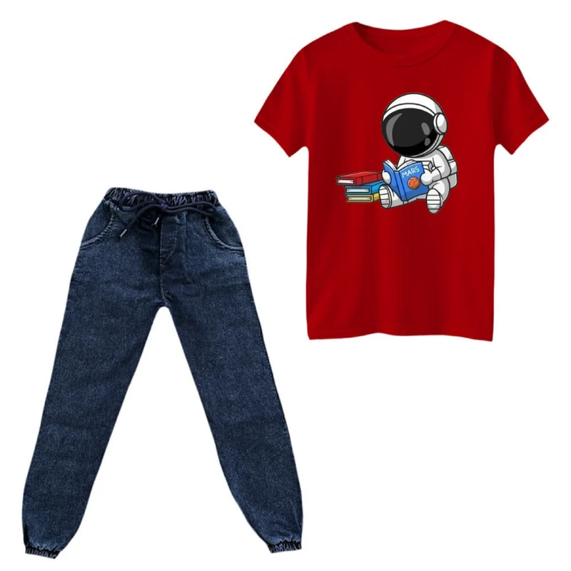 ست تی‌شرت و شلوار دخترانه مدل فضانورد و کتاب