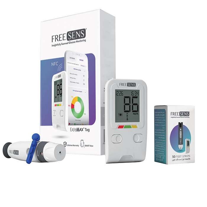 دستگاه تست قند خون فریسنس مدل TAG به همراه قلم و نوار تست قند خون 50 عددی