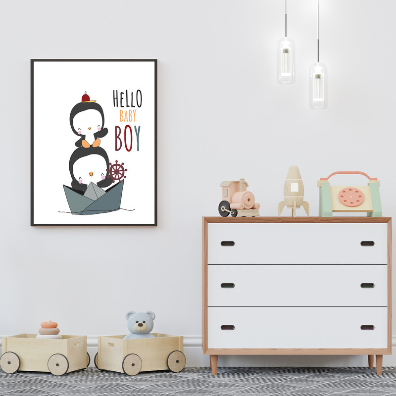 تابلو کودک و نوزاد مدل دکوراتیو طرح پنگوئن کد 0334