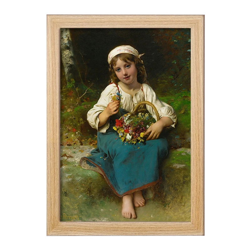 تابلو خندالو مدل نقاشی دختر جوان با یک سبد گل اثر لئون ژان باسیل پررو کد F12375