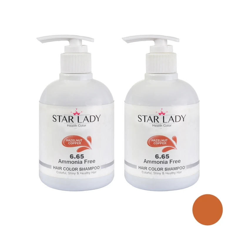 شامپو رنگ مو استارلیدی مدل بدون آمونیاک شماره 6.65 رنگ بلوند تیره مسی حجم 300 میلی لیتر مجموعه 2 عددی