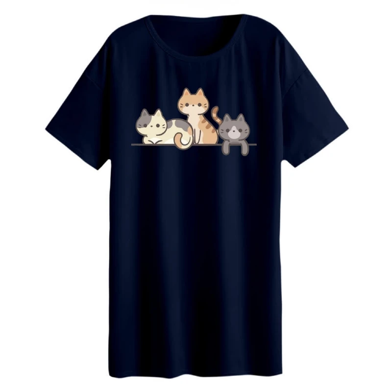 تی شرت لانگ زنانه مدل سه گربه کد ۱  