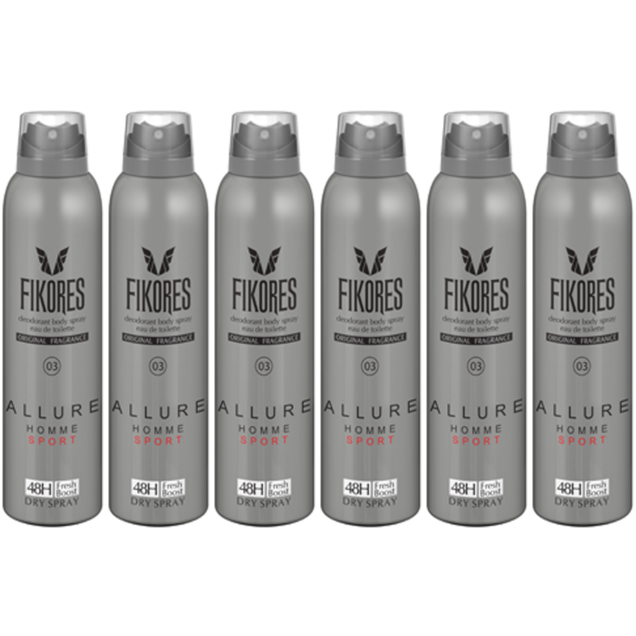 اسپری خوشبو کننده بدن مردانه فیکورس مدل Chanel Allure Homme Sport حجم 200 میلی لیتر مجموعه 6 عددی