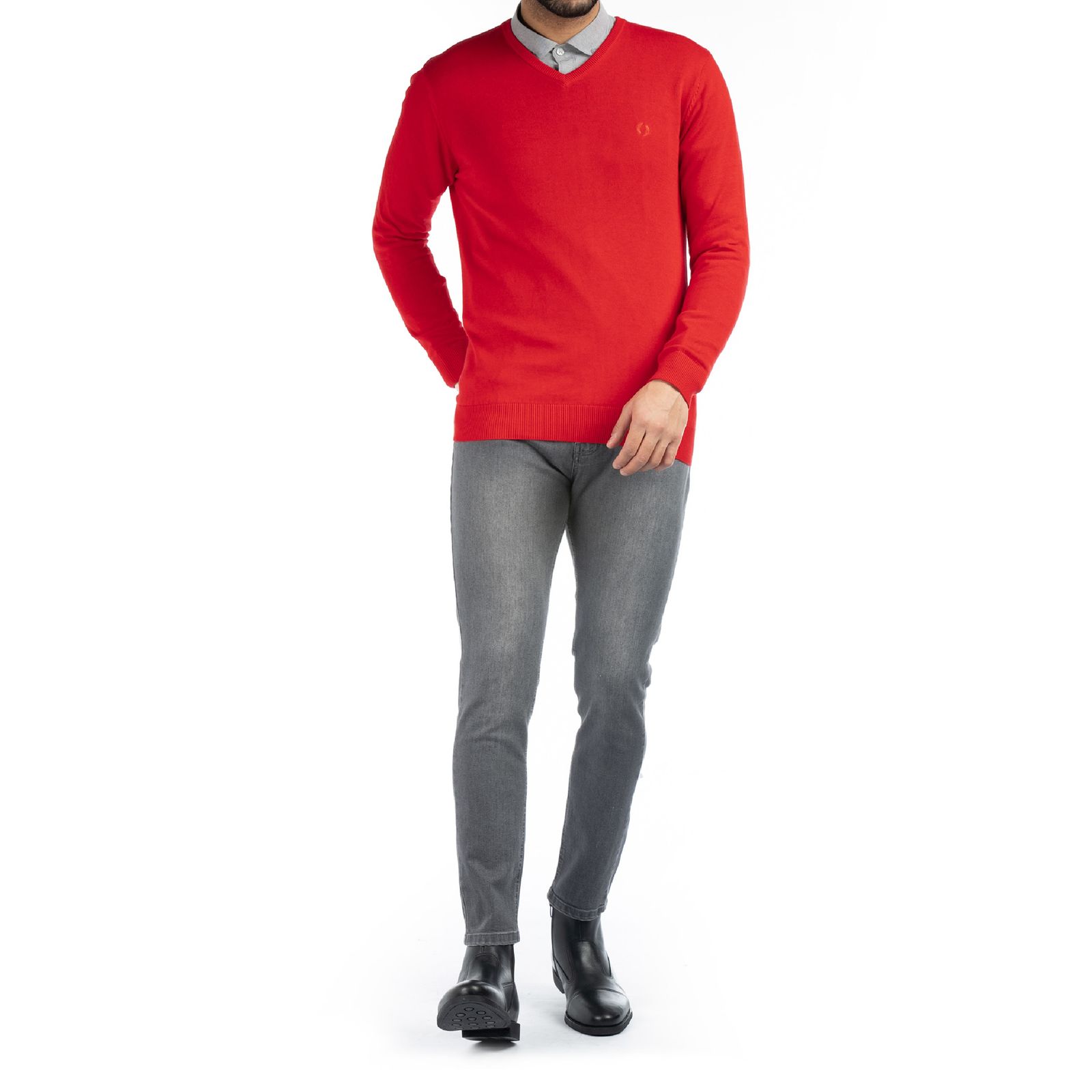 پلیور مردانه جوتی جینز مدل یقه هفت کد 122178 رنگ قرمز -  - 2