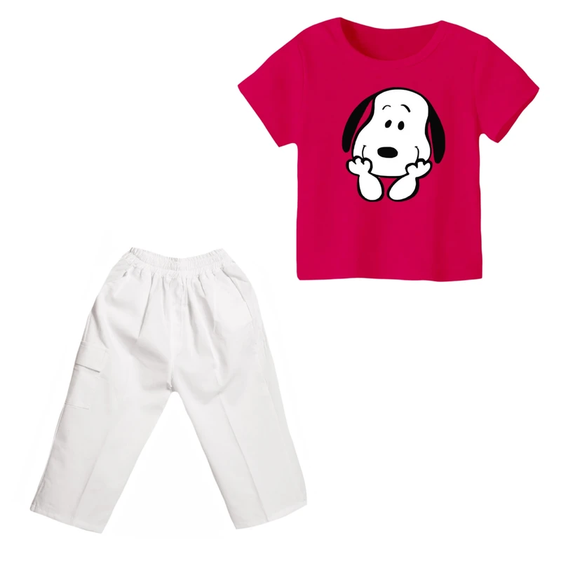 ست تی شرت و شلوارک دخترانه مدل اسنوپی کد ۷۰